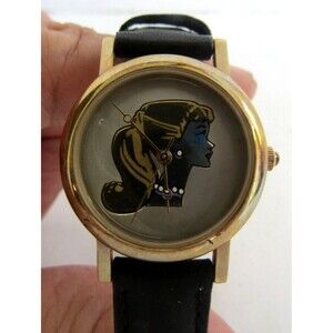 Barbie Wristwatch Vintage 90s Matel Silhouette Gold Silver Face Leather Band